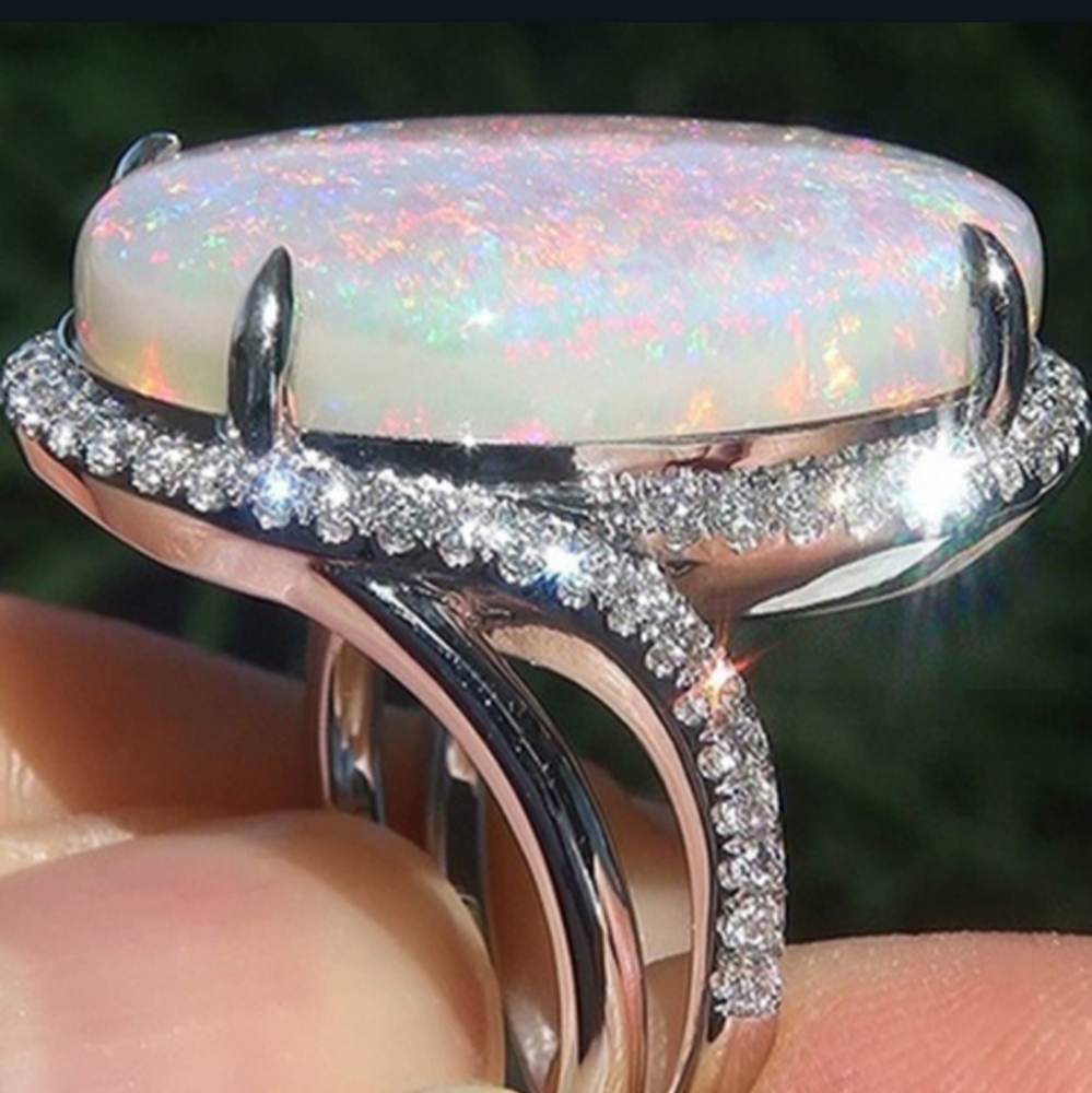 2XHP!! NWT Boho Beautiful Silver Opal 6 Ring! - Picture 2 of 7